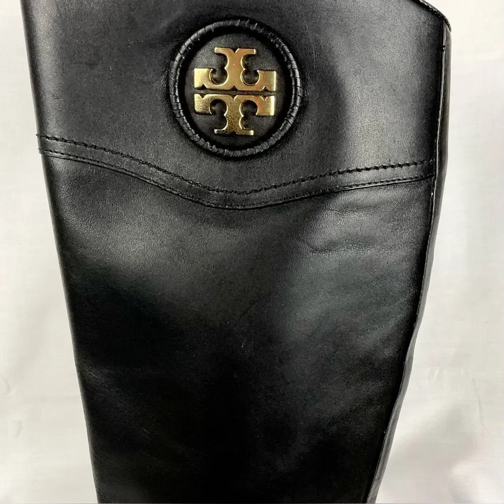 Tory Burch Ashlynn Black Boots Sz 7 Leather Riding Boots New Soles Authentic
